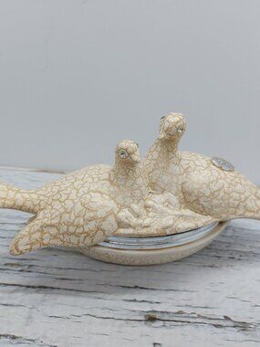 Vintage Berger Trinket Box Doves Rhinestone Eyes Made In Italy With Earrings